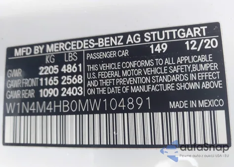 2021 Mercedes-Benz Glb 250 4Matic from USA, damaged, VIN W1N4M4HB0MW104891